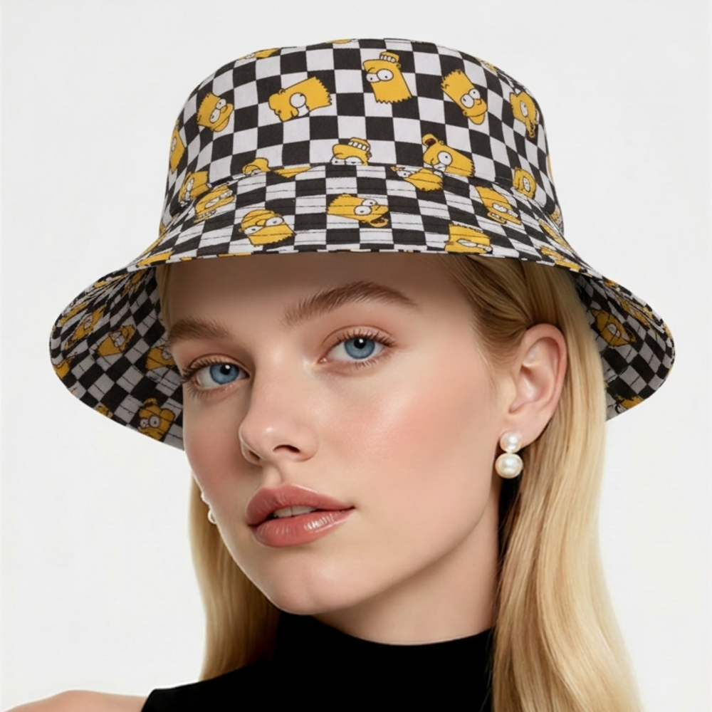 MAD Engine Black and Yellow Cartoon Checkered Bucket Hat